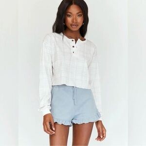 Princess Polly Wild Dreams Waffle Knit Ruffle Shorts Blue Size 2